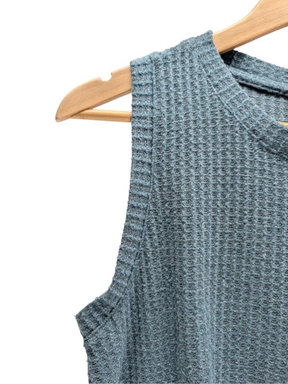 Wishlist Tank Top Women Small Twist Front Waffle Knit Teal - Picture 3 of 5